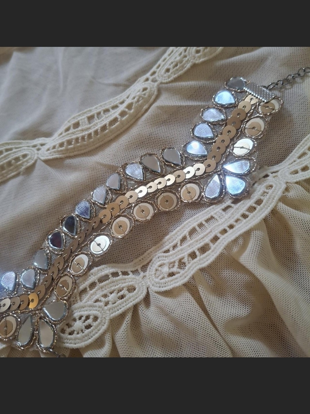 Handmade Gold Floral Mirror Choker Necklace - Women's Jewelry - Picture 6 of 8